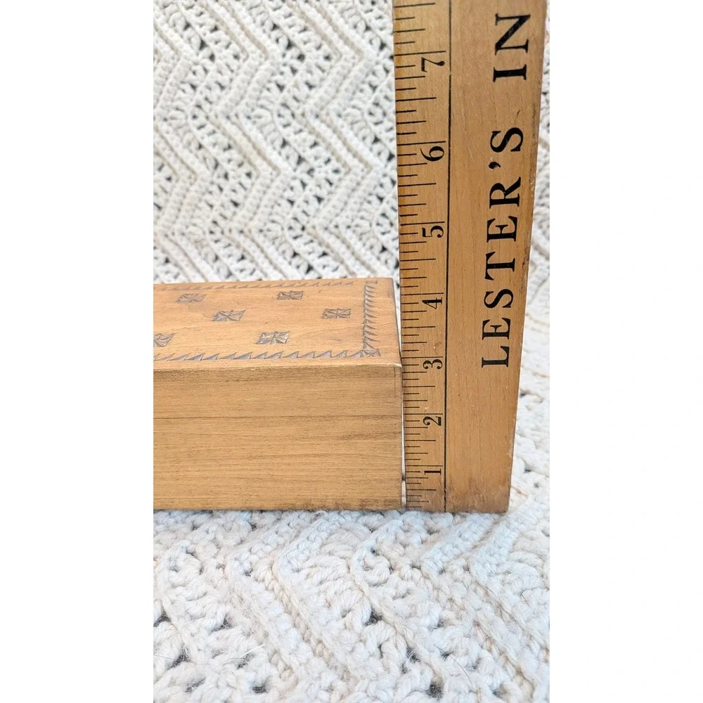 Vintage Hand Carved Wooden Trinket Jewelry Box Lined Rectangular Latch 9.5in